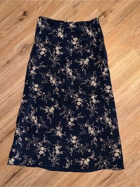Pendleton Navy and Cream Floral Midi Skirt